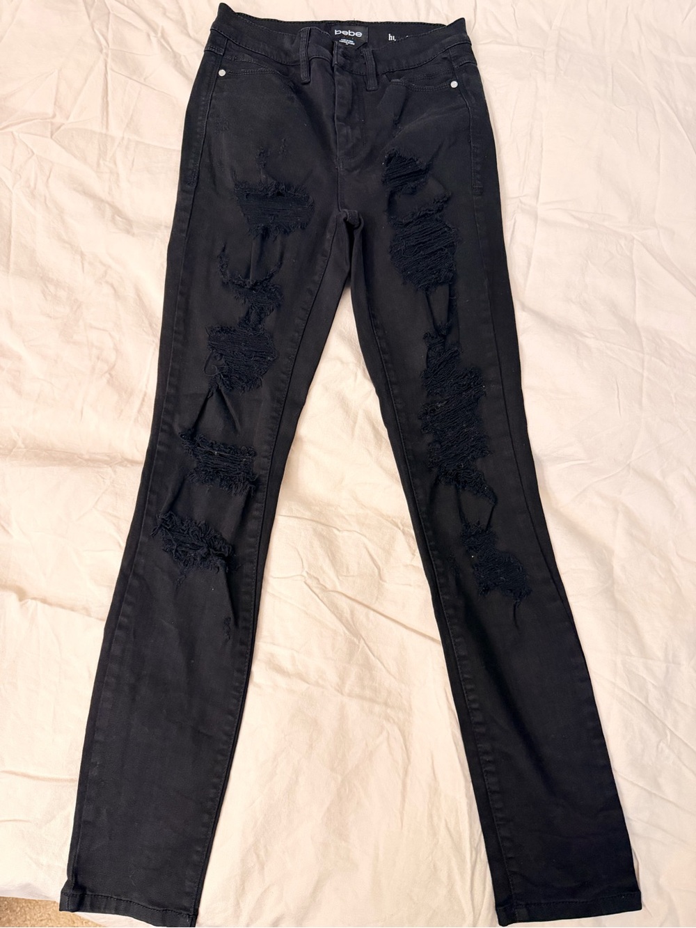 Bebe High Rise Distressed Skinny Jeans Black